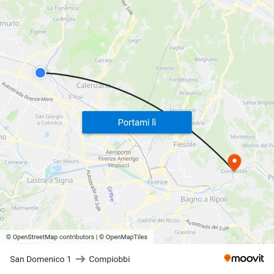 San Domenico 1 to Compiobbi map