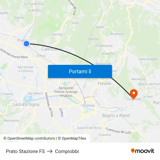 Prato Stazione FS to Compiobbi map