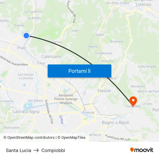 Santa Lucia to Compiobbi map