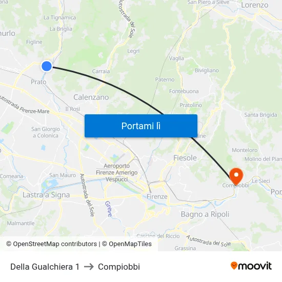 Della Gualchiera 1 to Compiobbi map