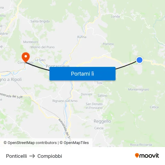Ponticelli to Compiobbi map