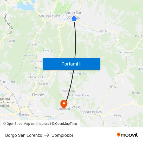 Borgo San Lorenzo to Compiobbi map