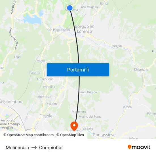 Molinaccio to Compiobbi map