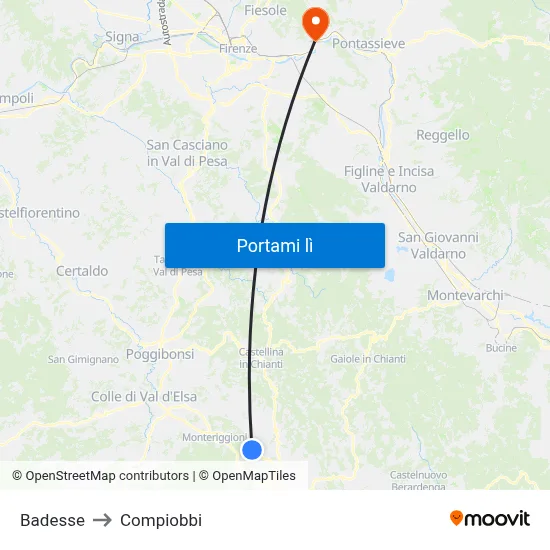 Badesse to Compiobbi map