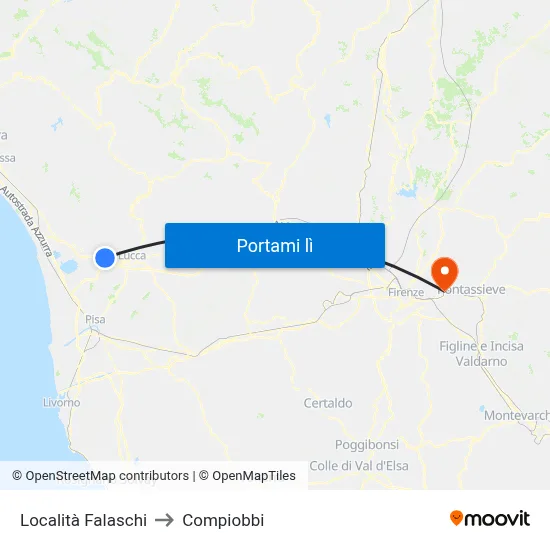 Località Falaschi to Compiobbi map