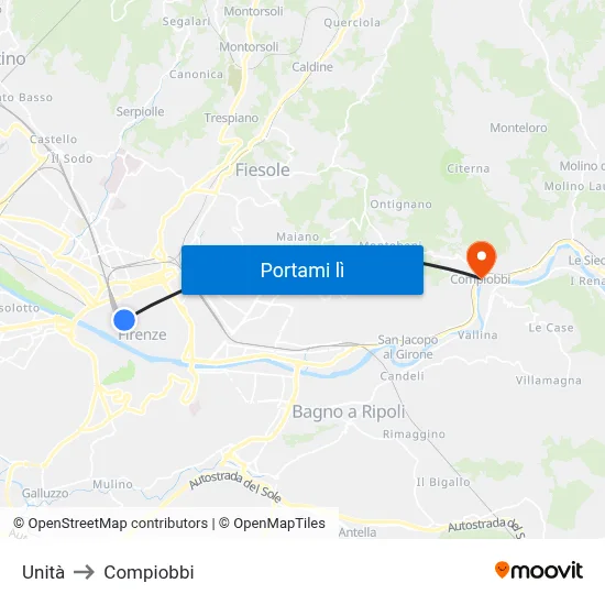 Unità to Compiobbi map
