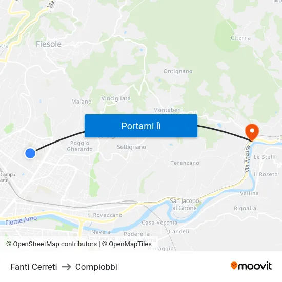 Fanti Cerreti to Compiobbi map