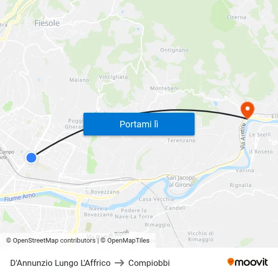 D'Annunzio Lungo L'Affrico to Compiobbi map
