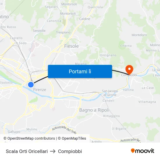 Scala Orti Oricellari to Compiobbi map
