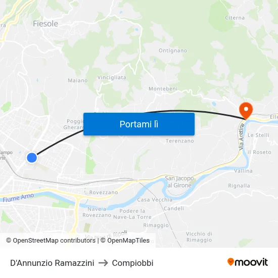 D'Annunzio Ramazzini to Compiobbi map