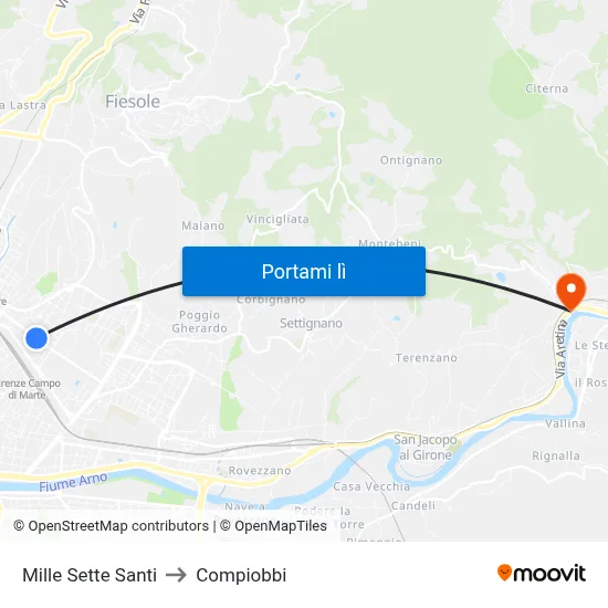 Mille Sette Santi to Compiobbi map