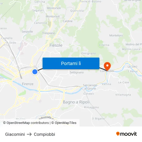 Giacomini to Compiobbi map