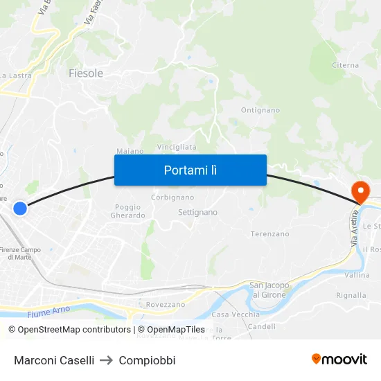 Marconi Caselli to Compiobbi map