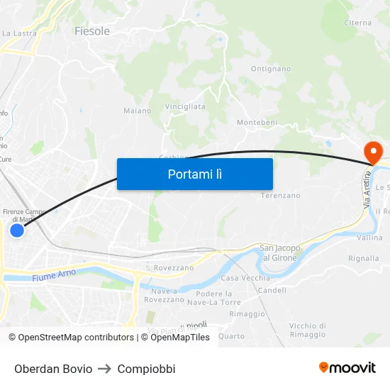 Oberdan Bovio to Compiobbi map