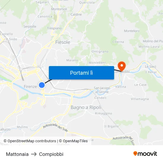 Mattonaia to Compiobbi map