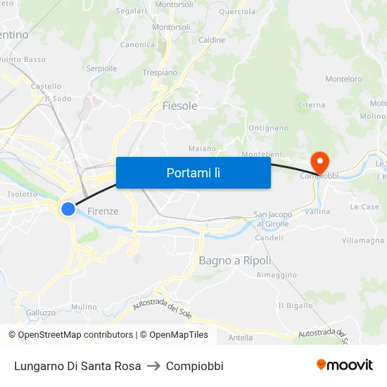 Lungarno Di Santa Rosa to Compiobbi map