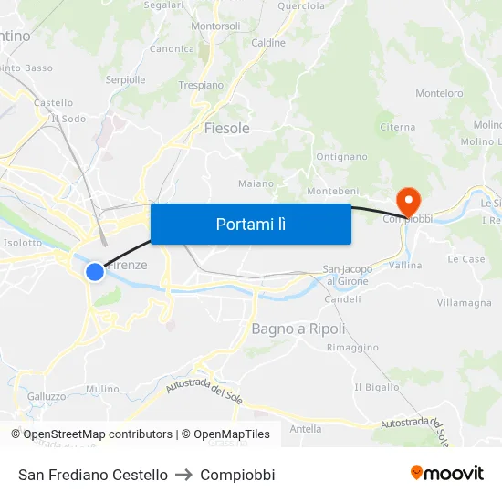 San Frediano Cestello to Compiobbi map