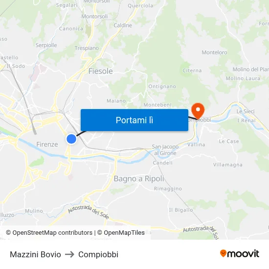 Mazzini Bovio to Compiobbi map