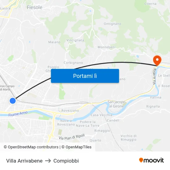 Villa Arrivabene to Compiobbi map