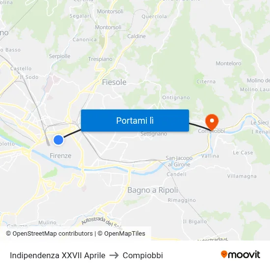 Indipendenza XXVII Aprile to Compiobbi map