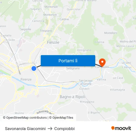 Savonarola Giacomini to Compiobbi map