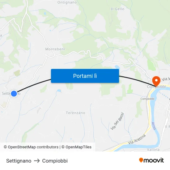 Settignano to Compiobbi map