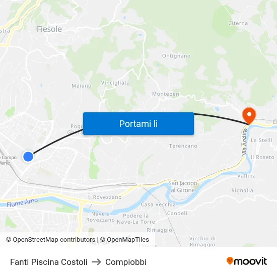 Fanti Piscina Costoli to Compiobbi map