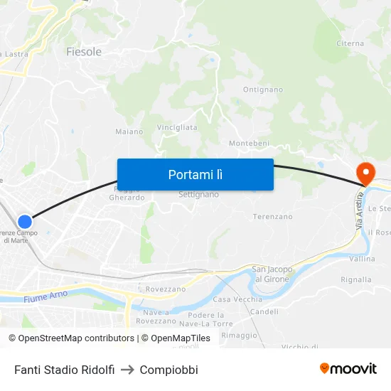 Fanti Stadio Ridolfi to Compiobbi map