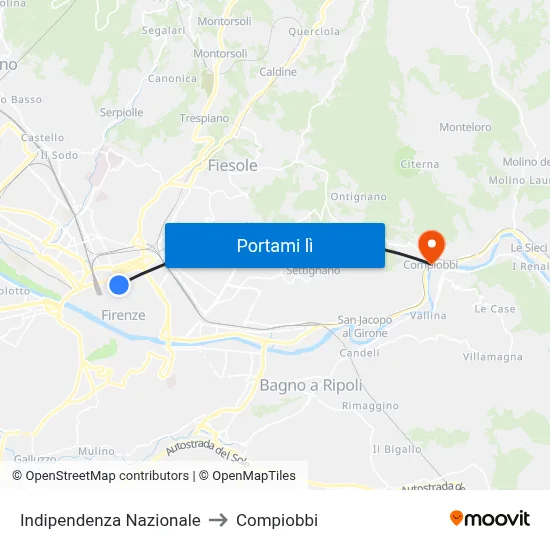 Indipendenza Nazionale to Compiobbi map