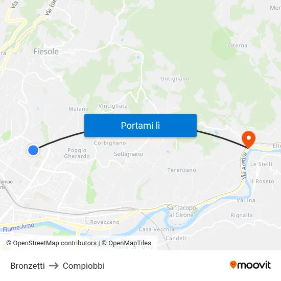 Bronzetti to Compiobbi map