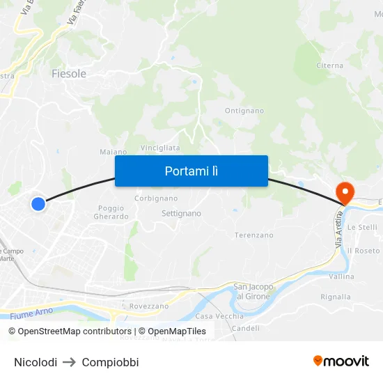 Nicolodi to Compiobbi map
