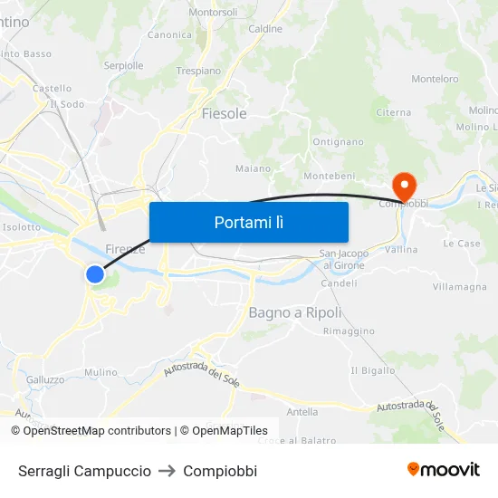 Serragli Campuccio to Compiobbi map