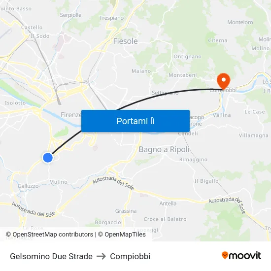 Gelsomino Due Strade to Compiobbi map