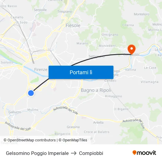 Gelsomino Poggio Imperiale to Compiobbi map
