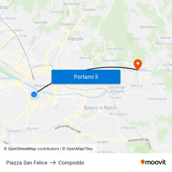Piazza San Felice to Compiobbi map