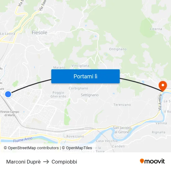 Marconi Duprè to Compiobbi map
