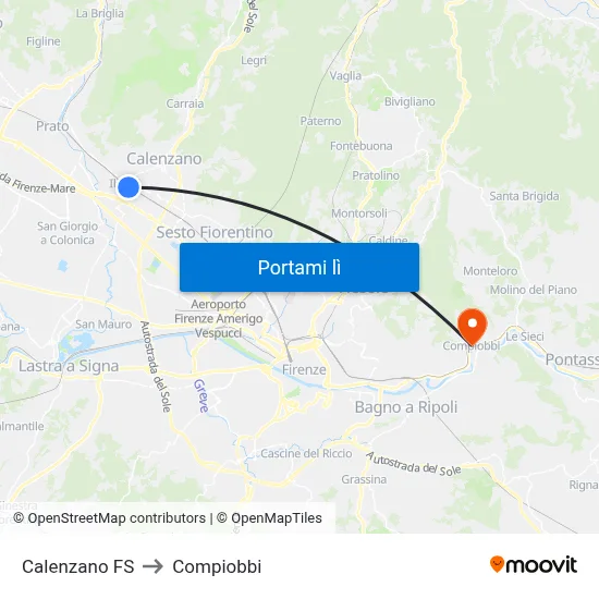Calenzano FS to Compiobbi map
