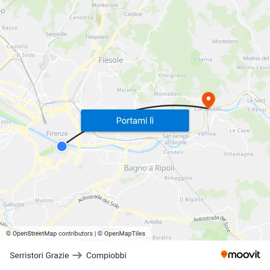 Serristori Grazie to Compiobbi map