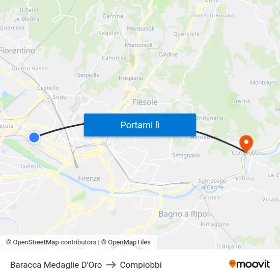Baracca Medaglie D'Oro to Compiobbi map