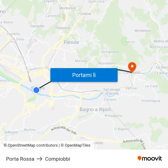 Porta Rossa to Compiobbi map