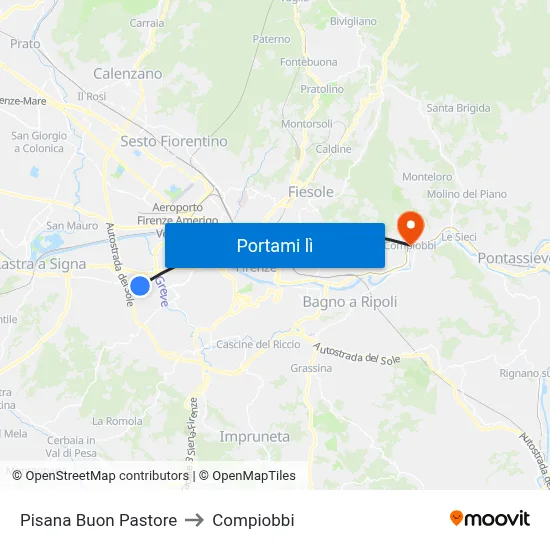 Pisana Buon Pastore to Compiobbi map