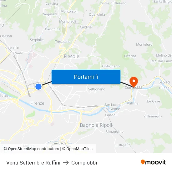 Venti Settembre Ruffini to Compiobbi map