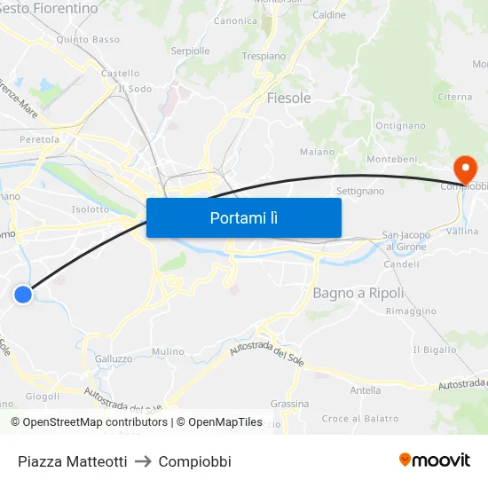 Piazza Matteotti to Compiobbi map