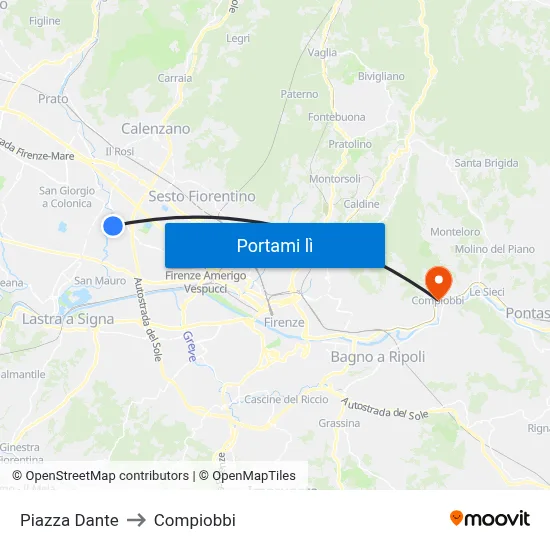 Piazza Dante to Compiobbi map