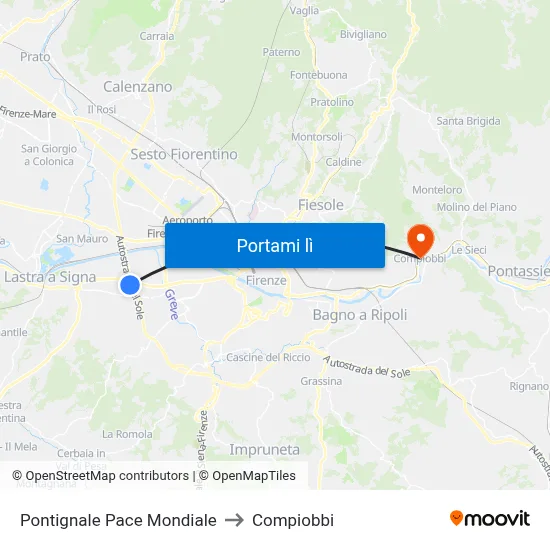 Pontignale Pace Mondiale to Compiobbi map