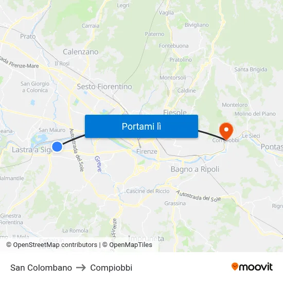 San Colombano to Compiobbi map