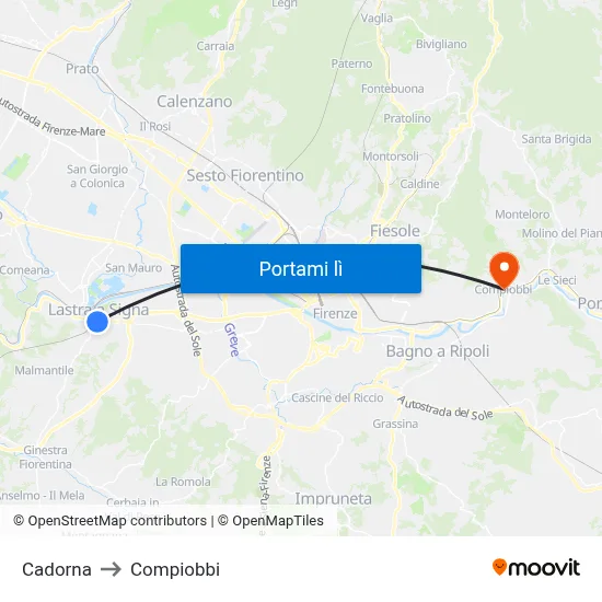 Cadorna to Compiobbi map