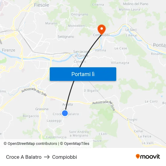 Croce A Balatro to Compiobbi map