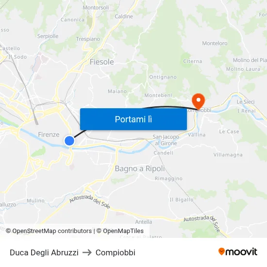 Duca Degli Abruzzi to Compiobbi map