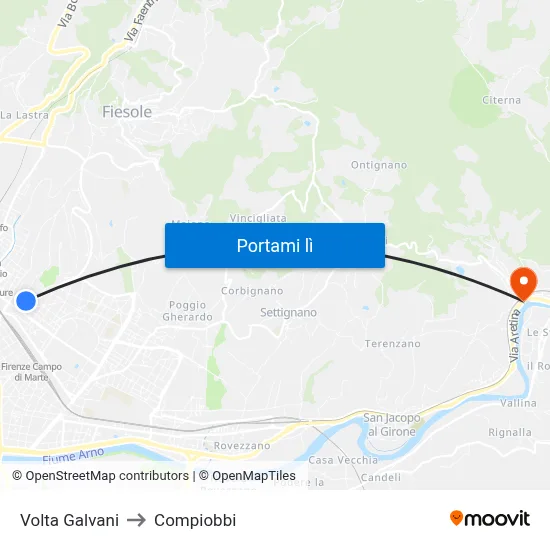 Volta Galvani to Compiobbi map